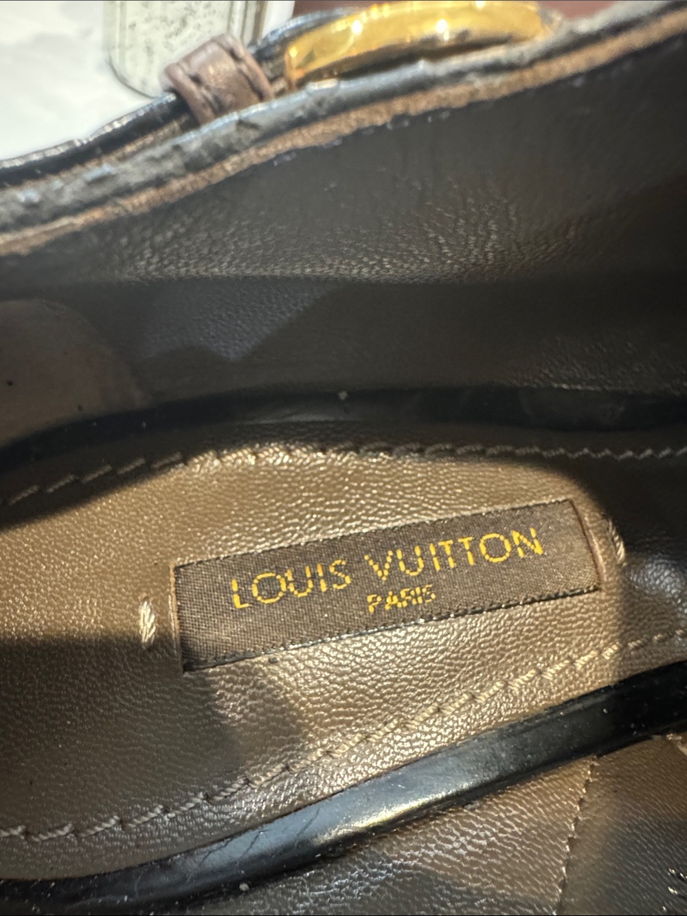 Authr Louis Vuitton Taupe Peep-Toe Leather Ankle Booties with Gold-Tone Buckle - Picture 13 of 15